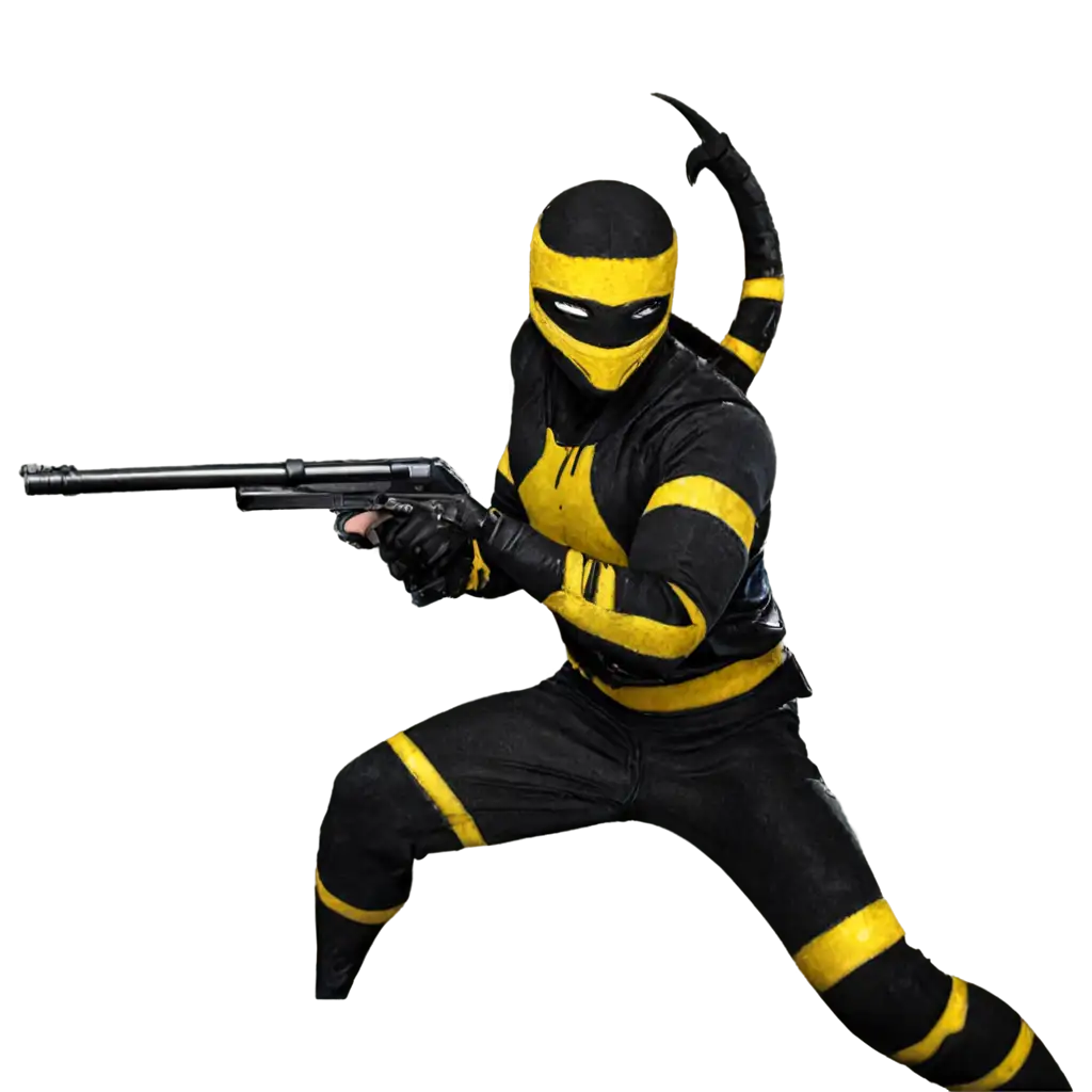 scorpion holding a gun and pointing it to the right