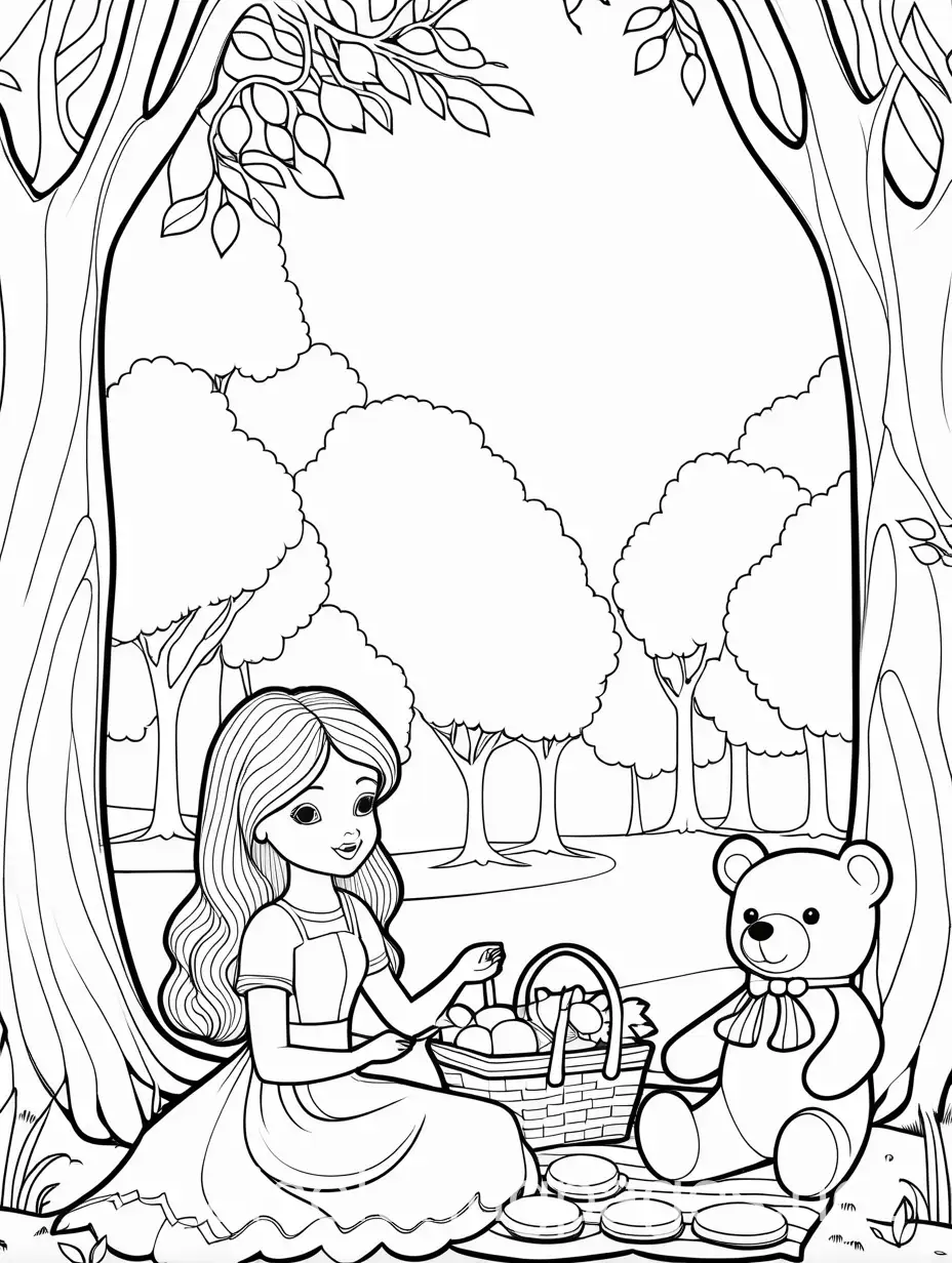 Doll-Toy-and-Teddy-Bear-Picnic-Under-Big-Tree-Coloring-Page