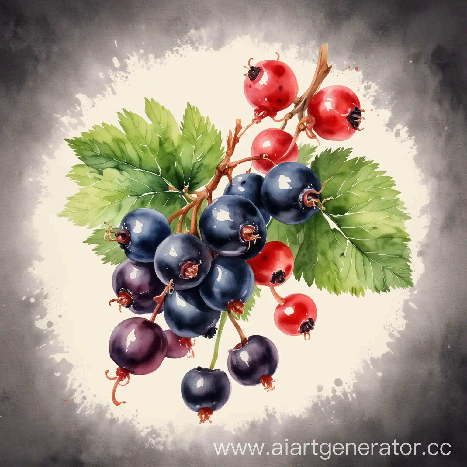 Colorful-Black-Currant-and-Red-Currant-Berries-Watercolor-Illustration