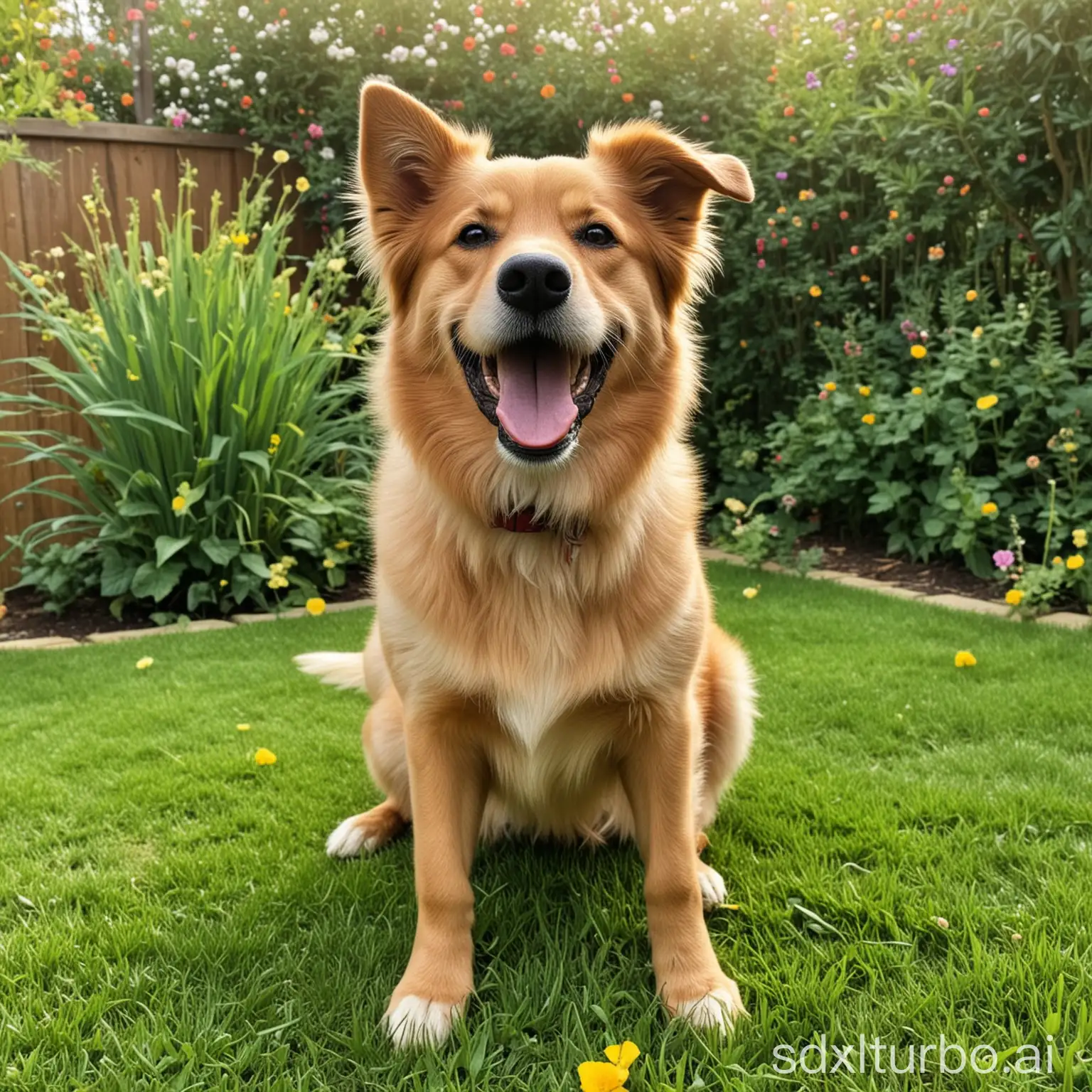 Happy dog in the garden