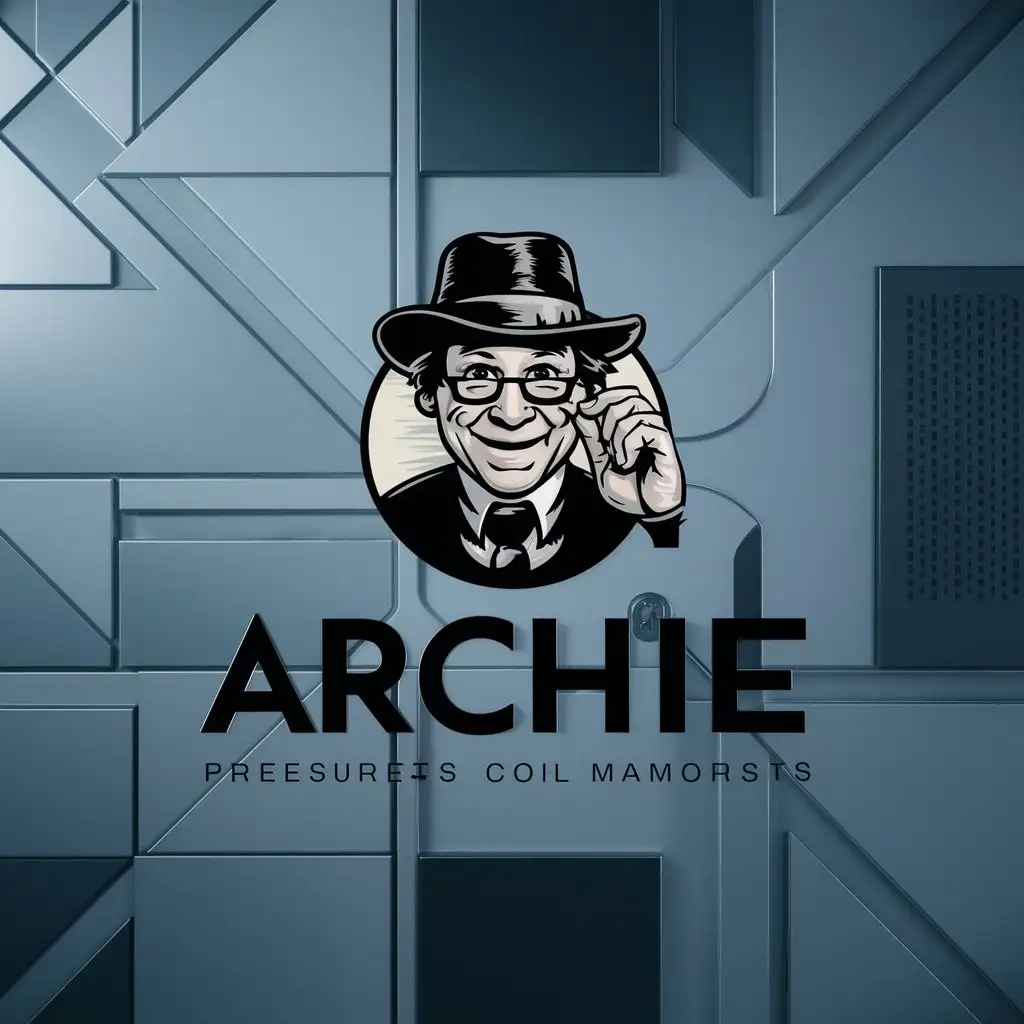 a logo design,with the text "Archie", main symbol:Old funny man, an archivist, very cool,complex,clear background