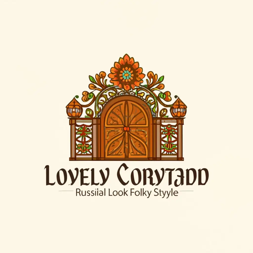 LOGO-Design-For-Lovely-Courtyard-Russian-Folk-Style-Emblem-for-Restaurant-Branding