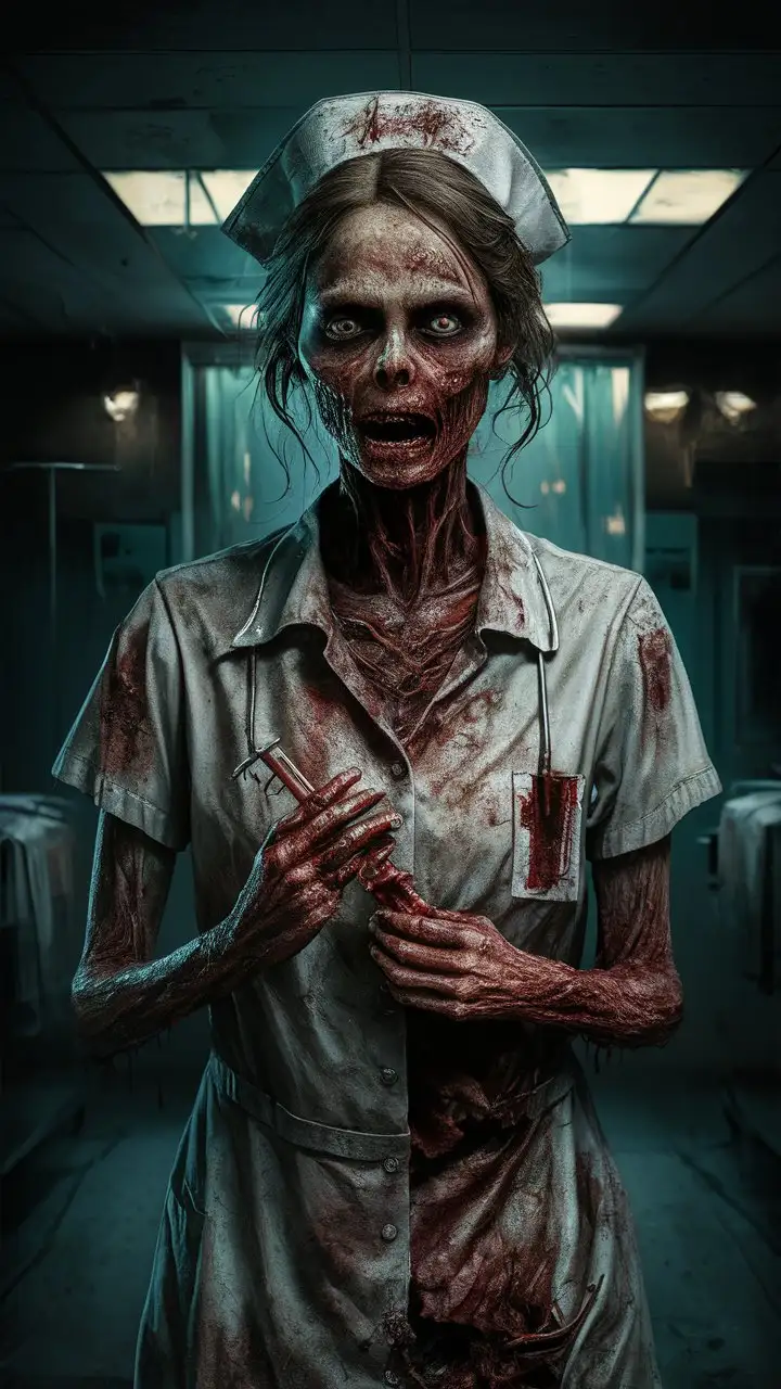 Realistic Zombie Nurse in a Haunting Scene