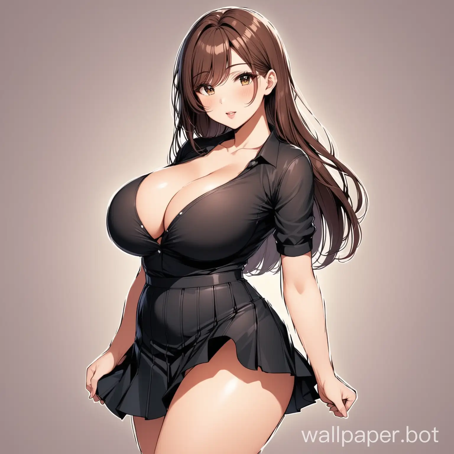 Girl, big chest, sexy skirt