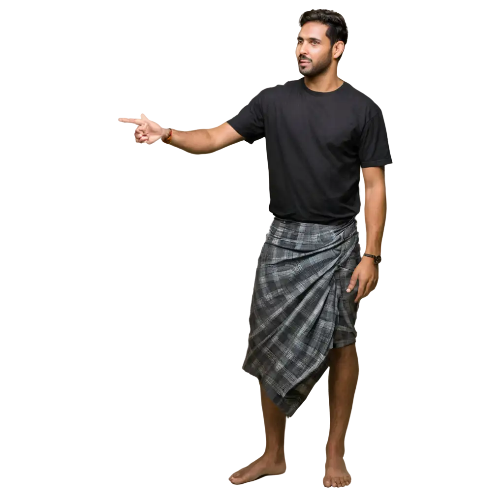 
 a man wearing a lungi and T-shirt
,