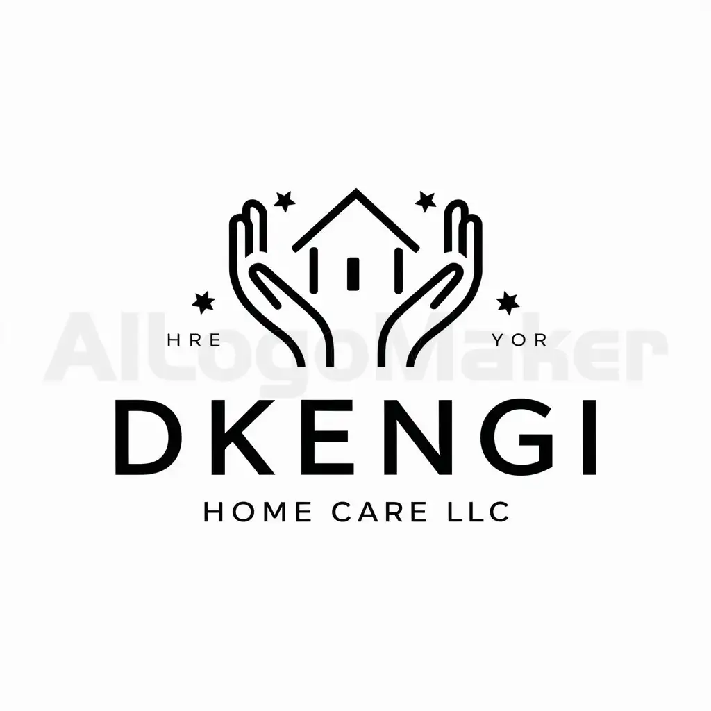 a logo design,with the text "Dkengi Home Care llc", main symbol:hands surrounding home,complex,be used in Others industry,clear background