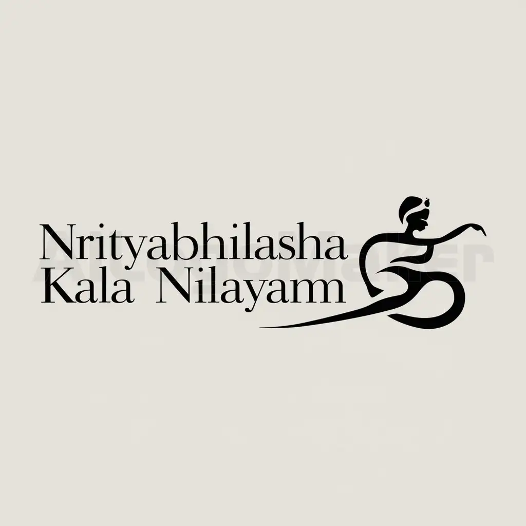 a logo design,with the text "NRITYABHILASHA KALA NILAYAM", main symbol:Kuchipudi bhamakalapam pose,Moderate,be used in Art industry,clear background