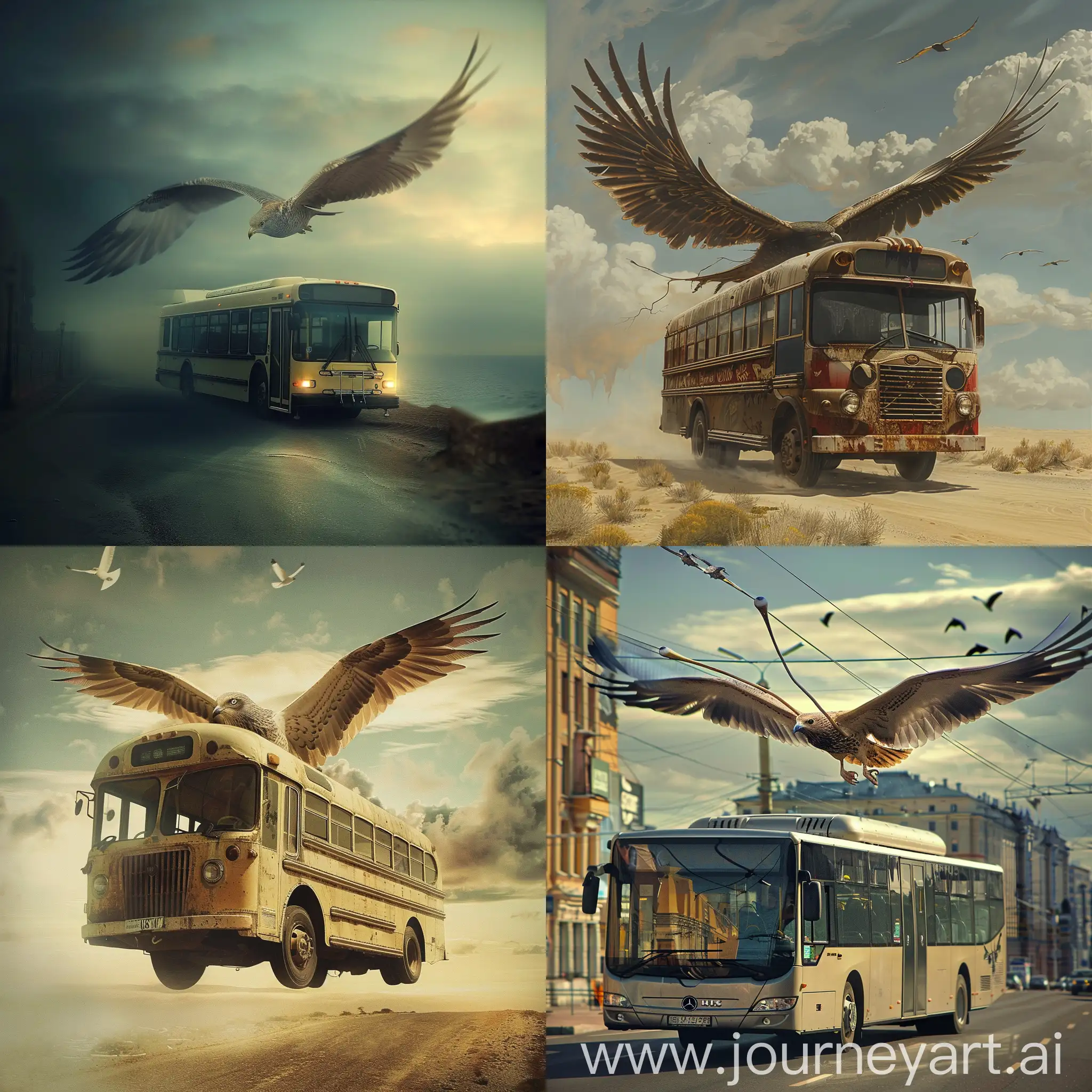 bus, with bird's wings, that fly to me