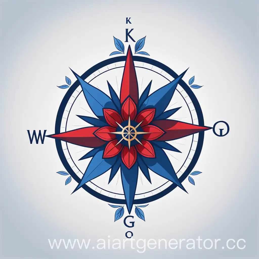 Poles-KSGO-Team-Logo-Elegant-Compass-Rose-with-Red-and-Blue-Floral-Motif