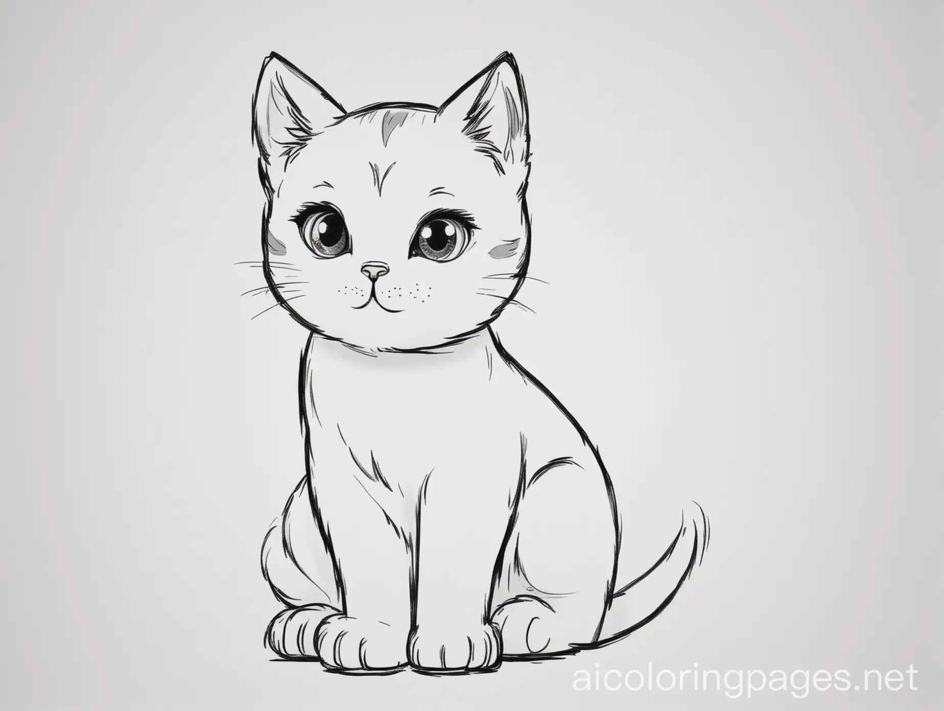 kitty cat,n Coloring Page, black and white, line art, white background, Simplicity, Ample White Space. The background of the coloring page is plain white to make it easy for young children to color within the lines. The outlines of all the subjects are easy to distinguish, making it simple for kids to color without too much difficulty