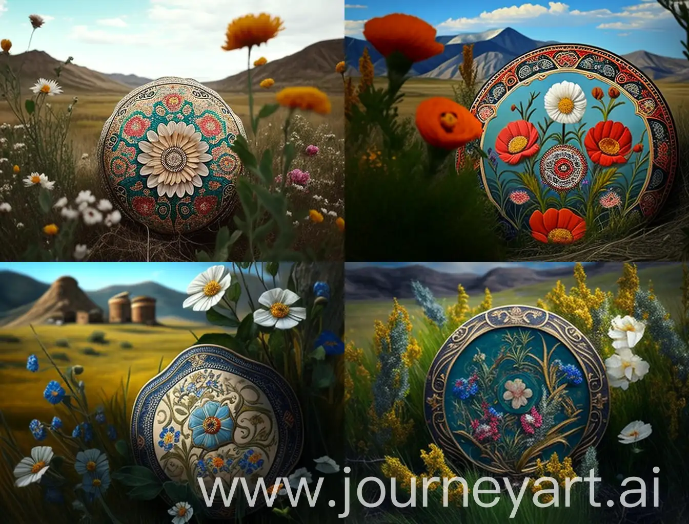 Kazakh-Ornament-Artistry-Amidst-Meadow-Flowers