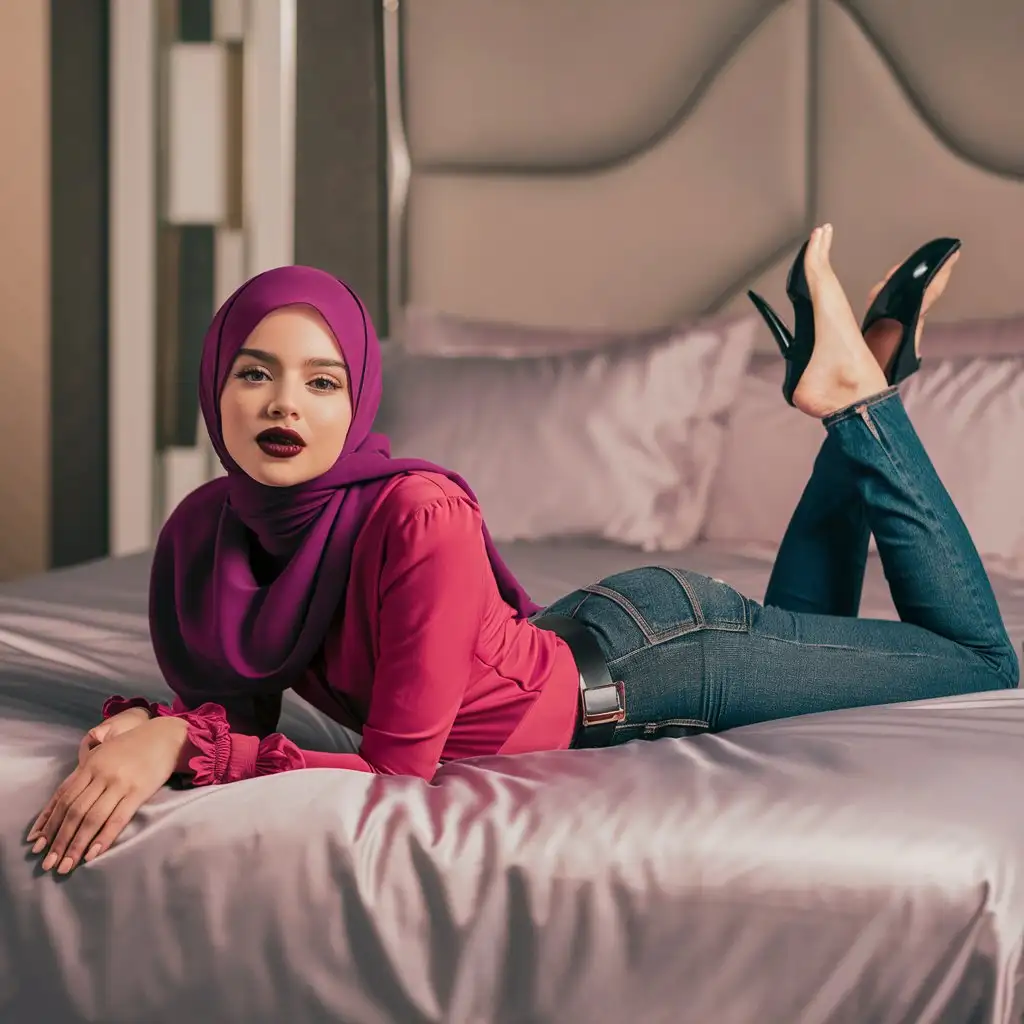 Teenage-Girl-in-Stylish-Hijab-Fashion-Pose-on-Bed