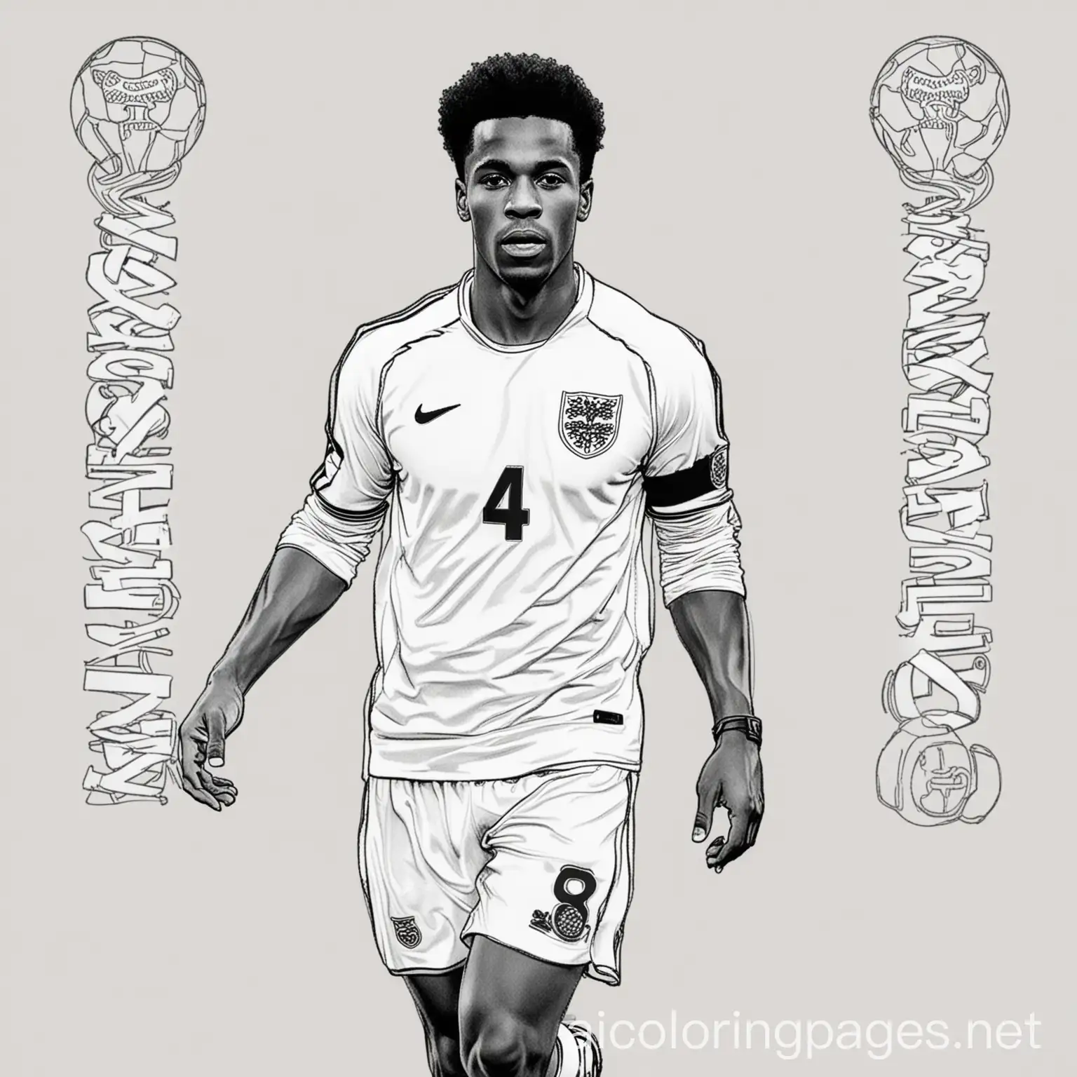 Marc-Guehi-England-Football-Team-Coloring-Page-Black-and-White-Line-Art