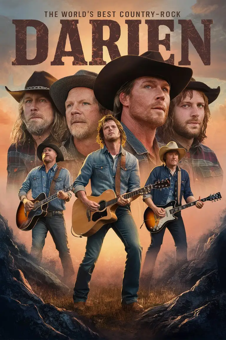 Dynamic Country Rock Band Poster Featuring Rugged Named Darien