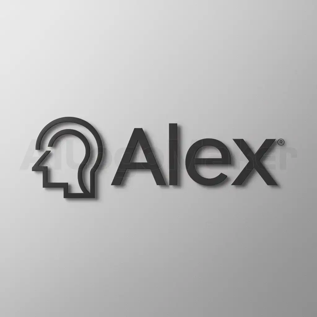 a logo design,with the text "Alex", main symbol:une tete,Moderate,be used in design industry,clear background