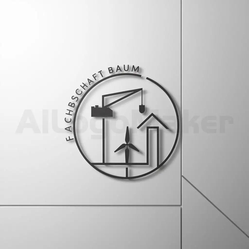 a logo design,with the text "Fachschaft BaUm", main symbol:Bau, Windrad, Kran, Das Logo should be Circle-round with Name on the Edge,Minimalistic,be used in Construction industry,clear background