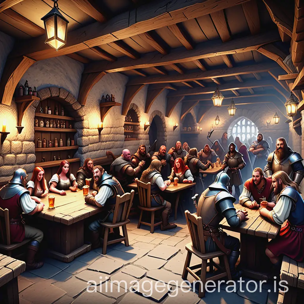 taverne pour jeux de rôle médiéval fantastique
version épique avec des gens


