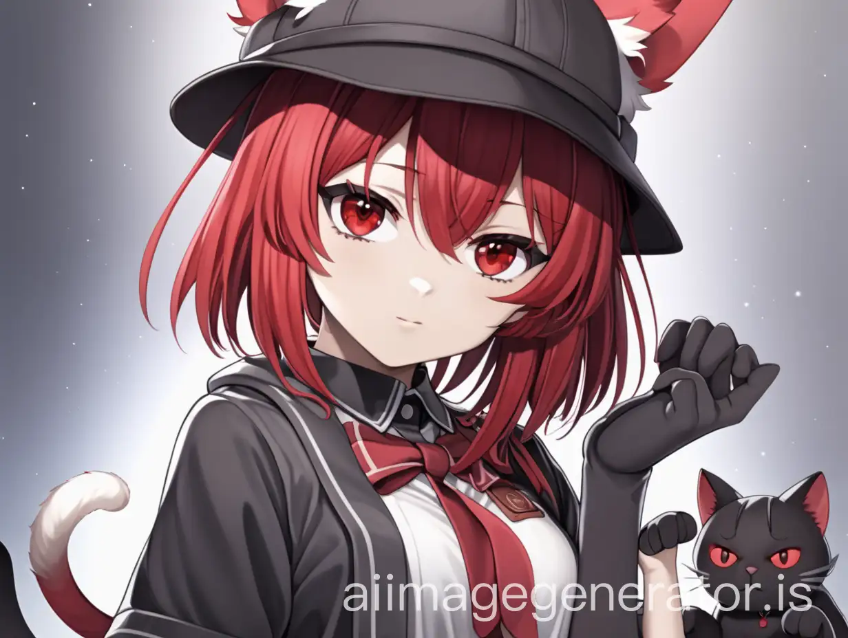 Anime Girl with Red Hair Wearing a Hat Red Eyes Strong and Calm Character  Portrait | AI Image Generator