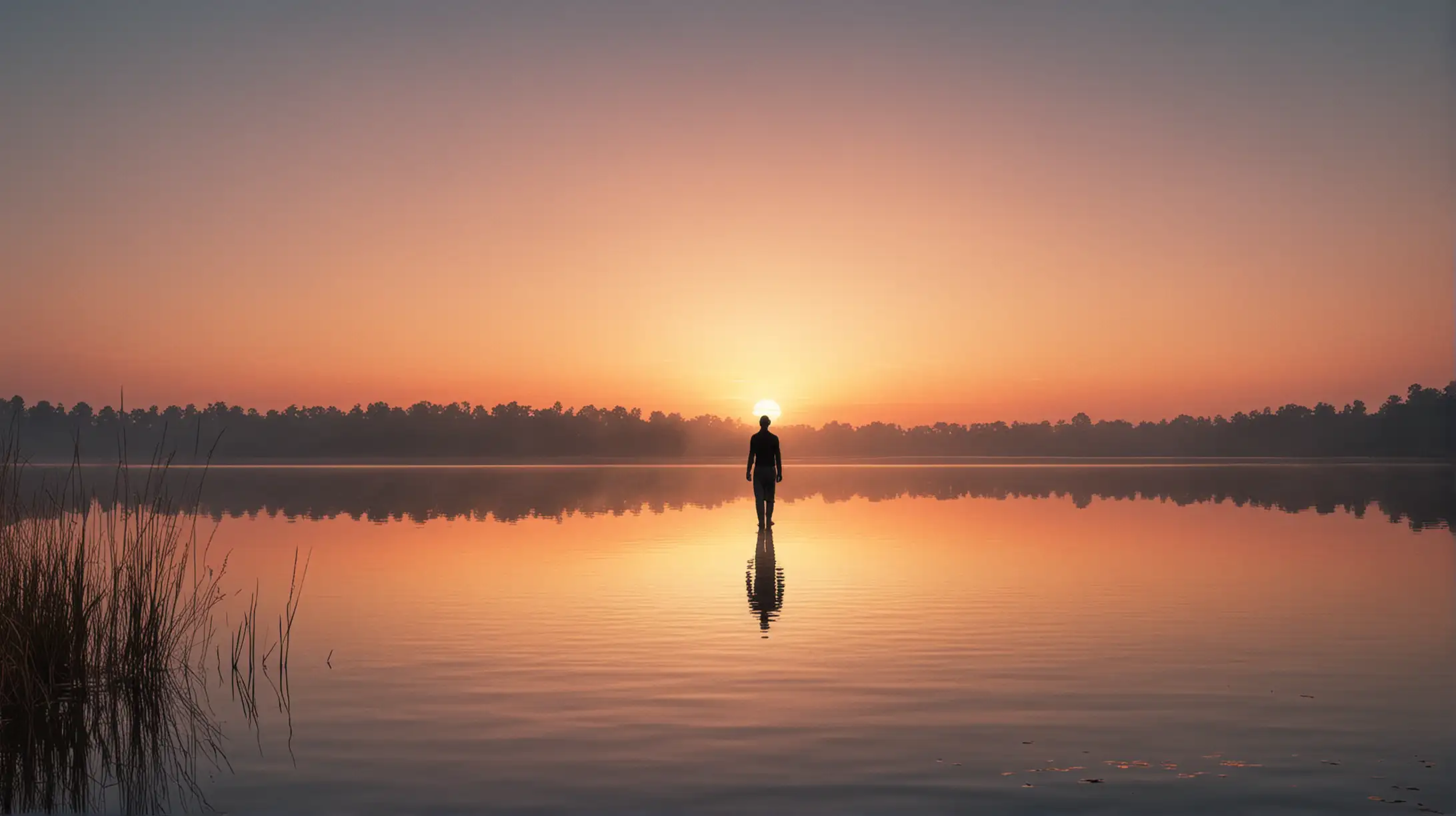 Philosopher Contemplating Transience at Sunset by Tranquil Lake