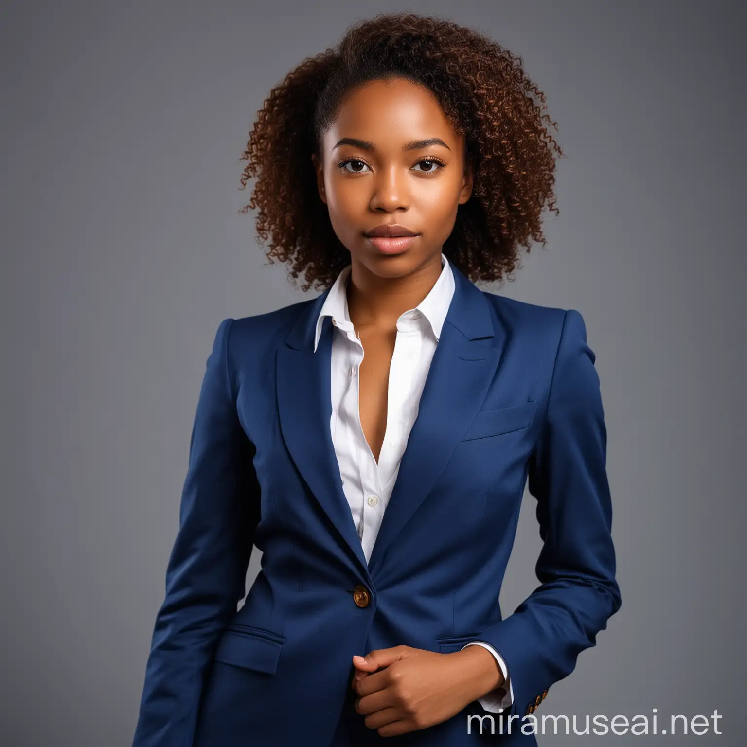 PICTURE OF A PROFESSIONAL AFRICA BROWN SKIN YOUNG LADY IN BLUE SUIT