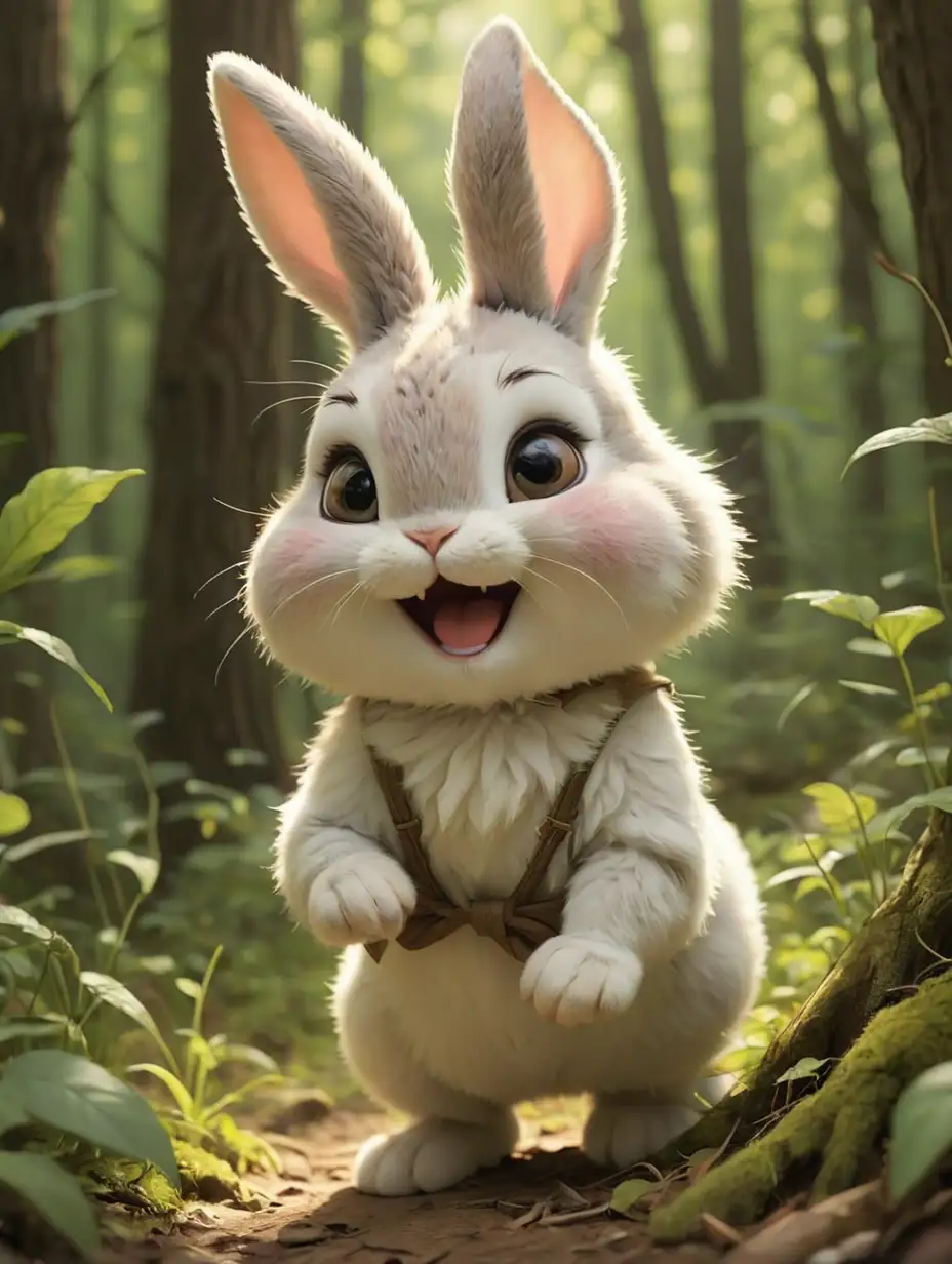 森林里有一只可爱的小兔子，名字叫做咪咪。每天清晨，咪咪兔都会在阳光明媚的森林中和小伙伴们一起玩耍，跳来跳去，笑声传遍整个森林。咪咪兔觉得这个世界充满了快乐和美好。