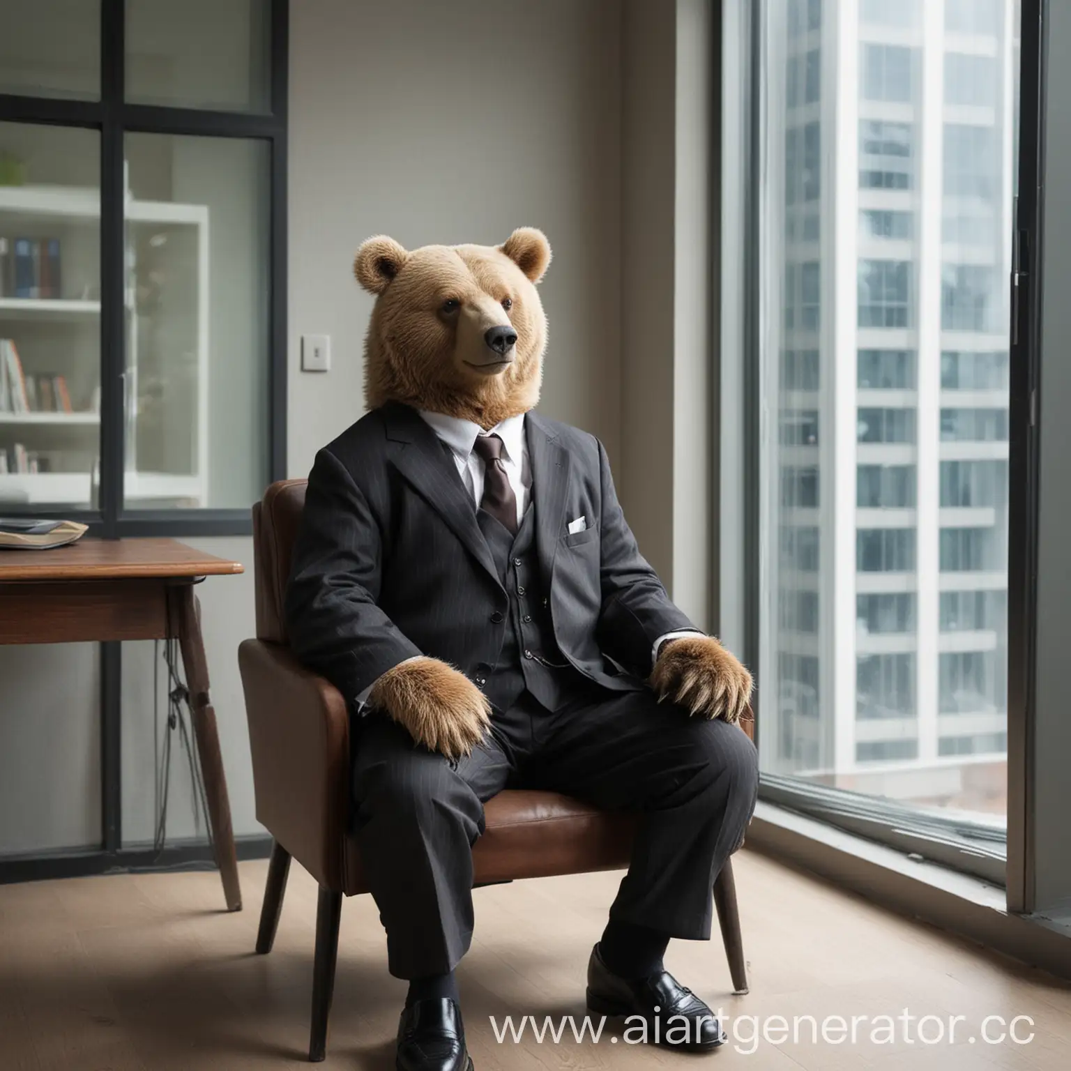 Bear-in-Office-Suit-Sitting-by-Window