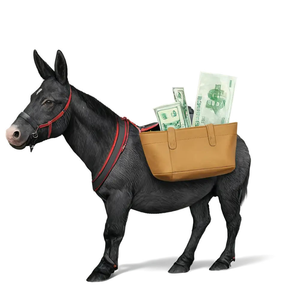 mule with money bag and dollar sign