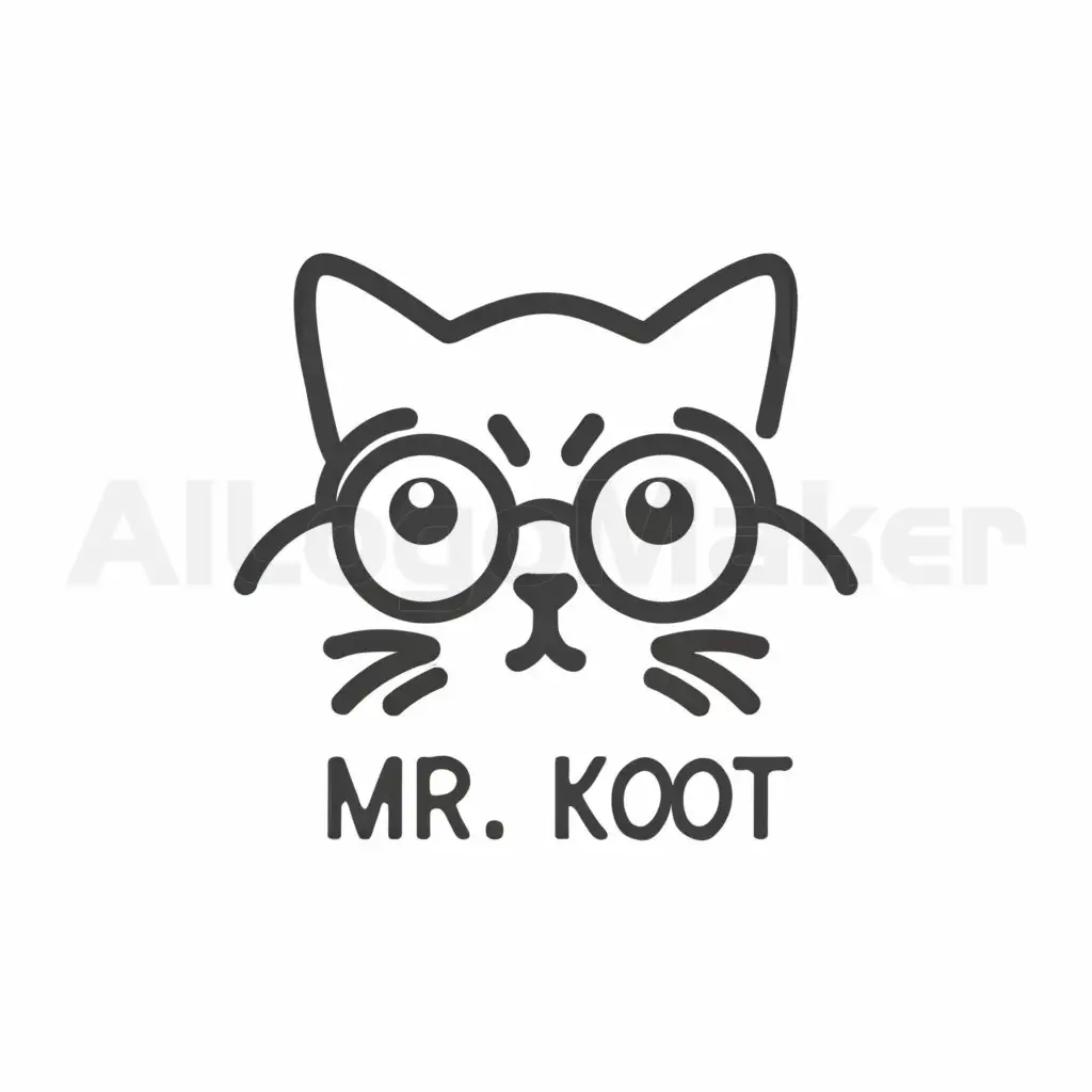 LOGO-Design-For-Mr-Kot-Minimalistic-Cats-Face-in-Glasses-and-Cylinder-Theme