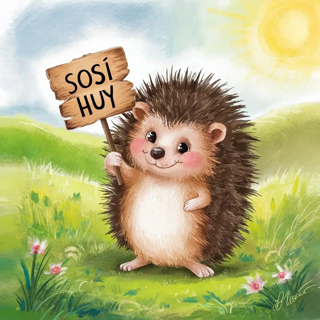 Hedgehog-in-Field-Holding-SOSI-HUY-Sign