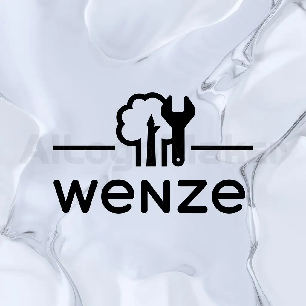 a logo design,with the text "Wenze", main symbol:tree,wrench,Minimalistic,clear background