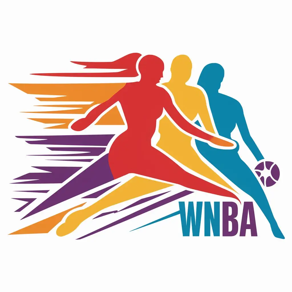 Vibrant WNBA Abstract Insignia with Leaping Basketball Players