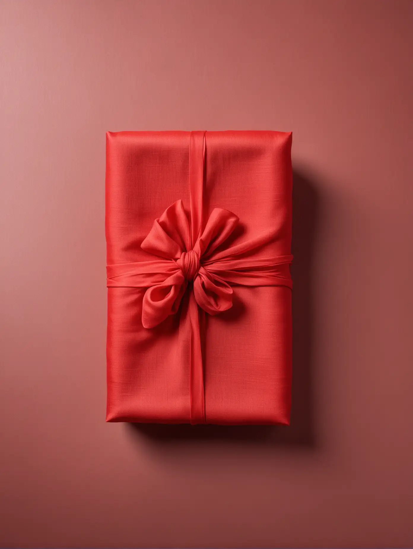 plain red furoshiki wrapped organza cloth rectangle long box background mockup