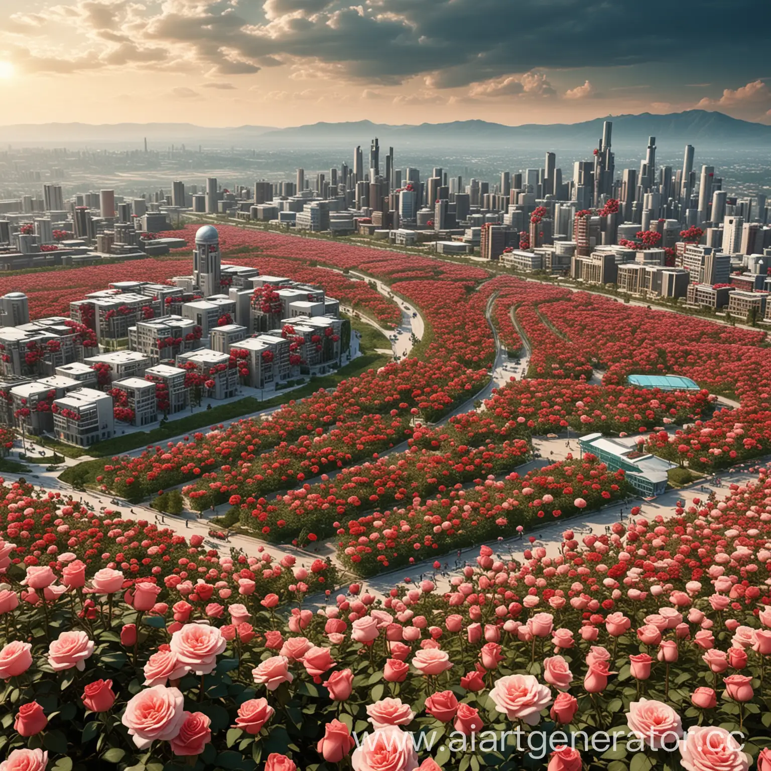 Futuristic-Cityscape-Blossoming-Urban-Landscape-with-Factories-Schools-and-Playgrounds