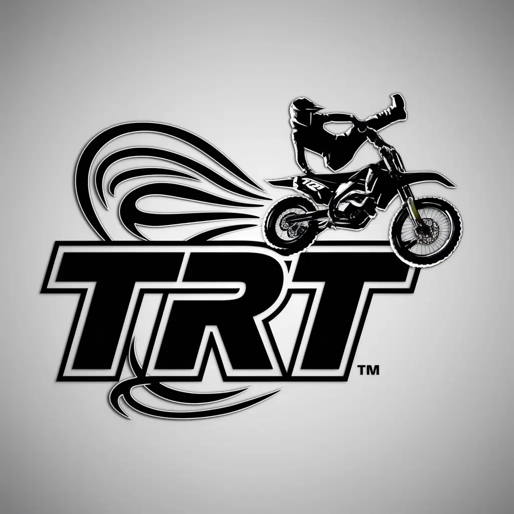 a logo design,with the text "TRT", main symbol:dirtbike rider jump to whip,Moderate,clear background