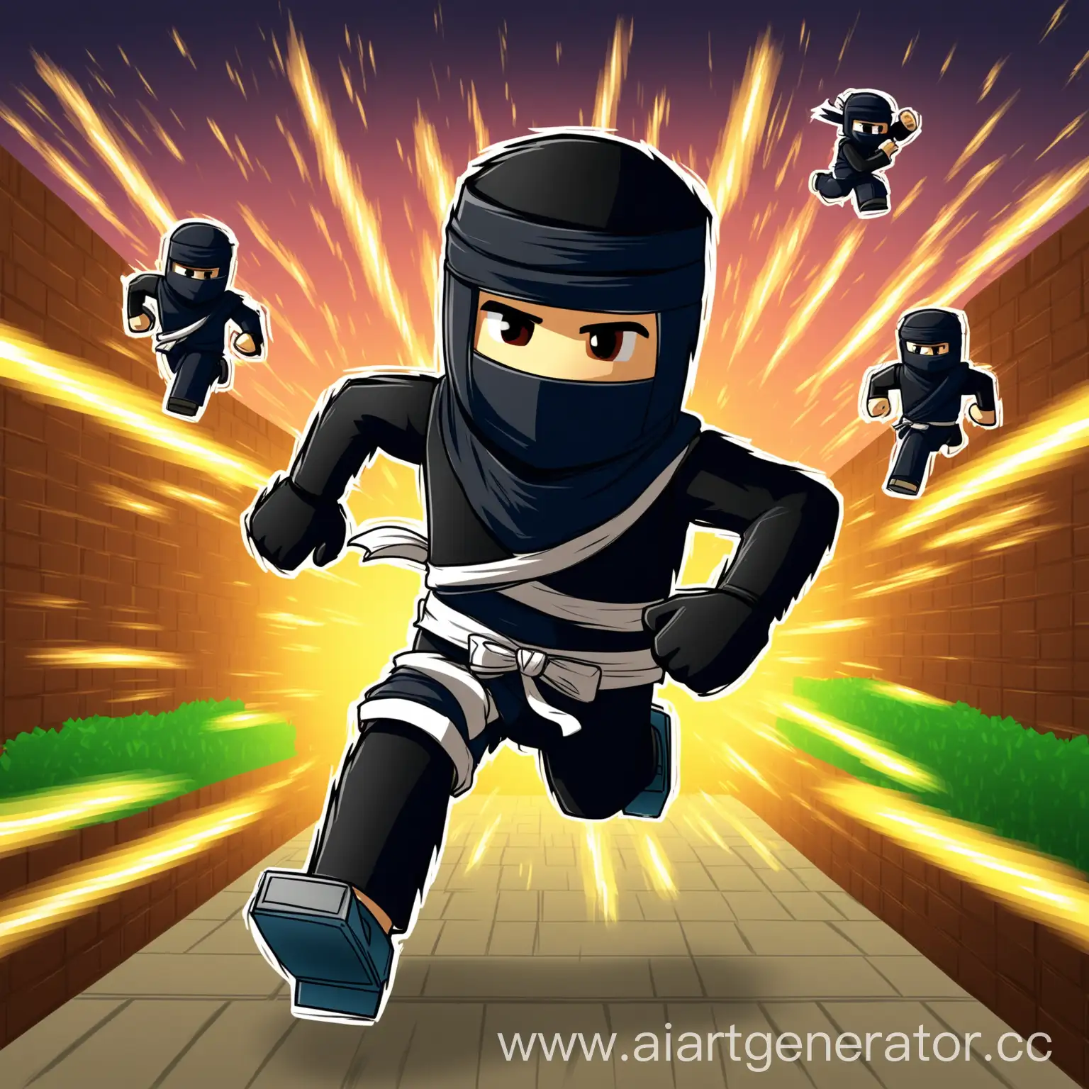 Running ninja roblox drawing with a variety of backgrounds and effects
