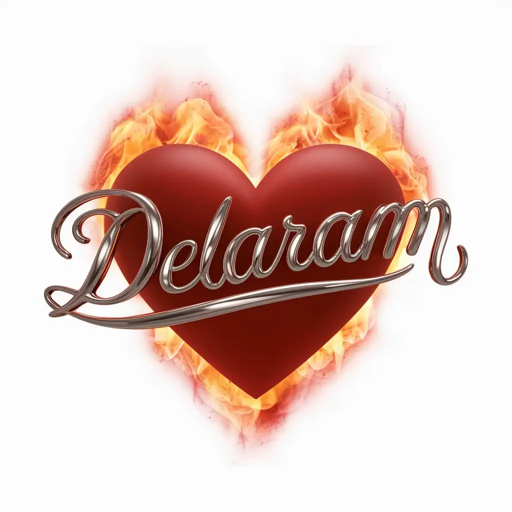 4k 3d tattoo art of the word (DELARAM) with heart and flames , artistic