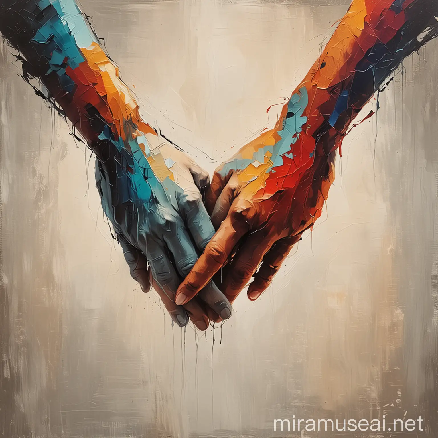Vibrant Abstract Art Couple Embracing in Unity
