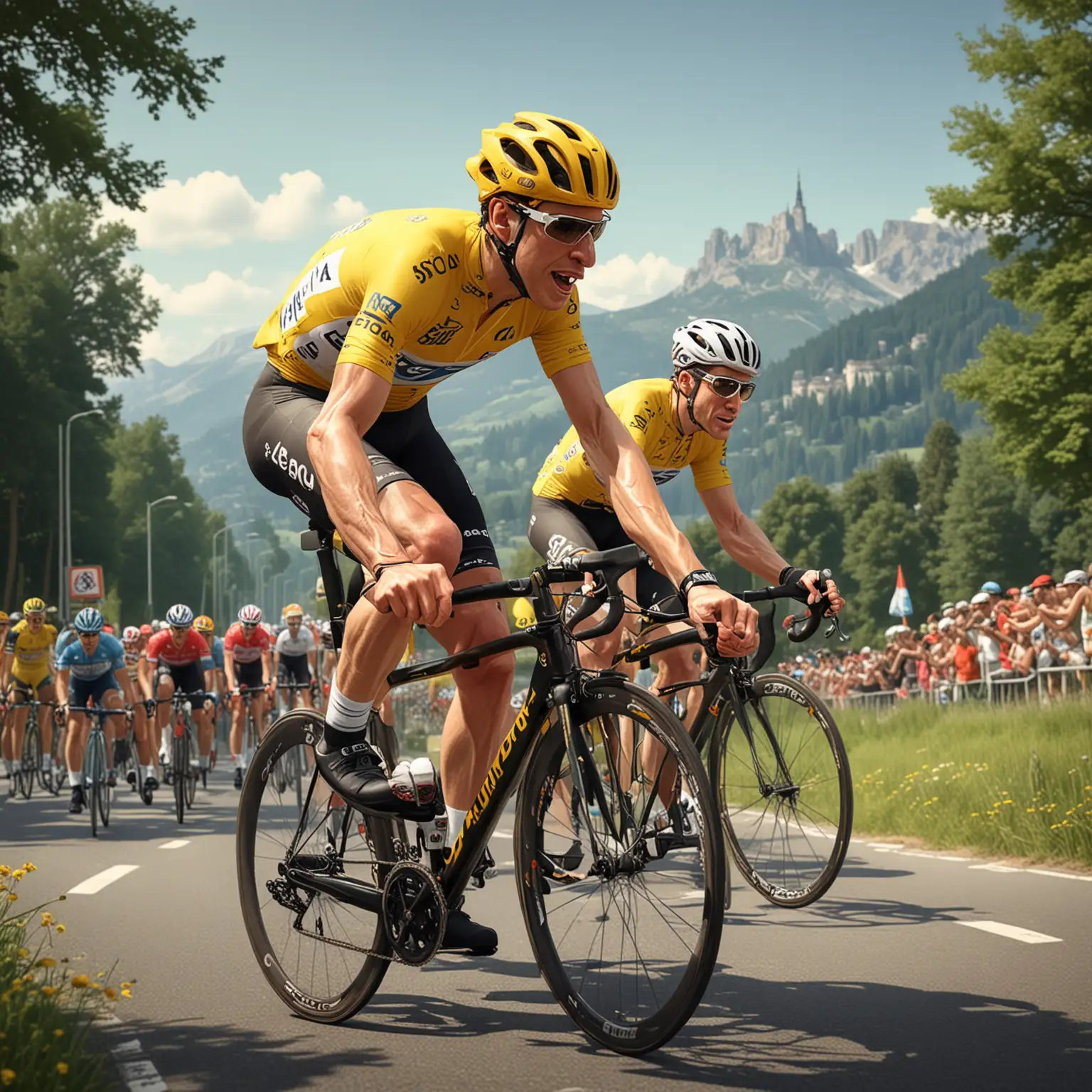 Jerom  van Suske en Wiske die meedoet aan de Tour de France (cartoon style)