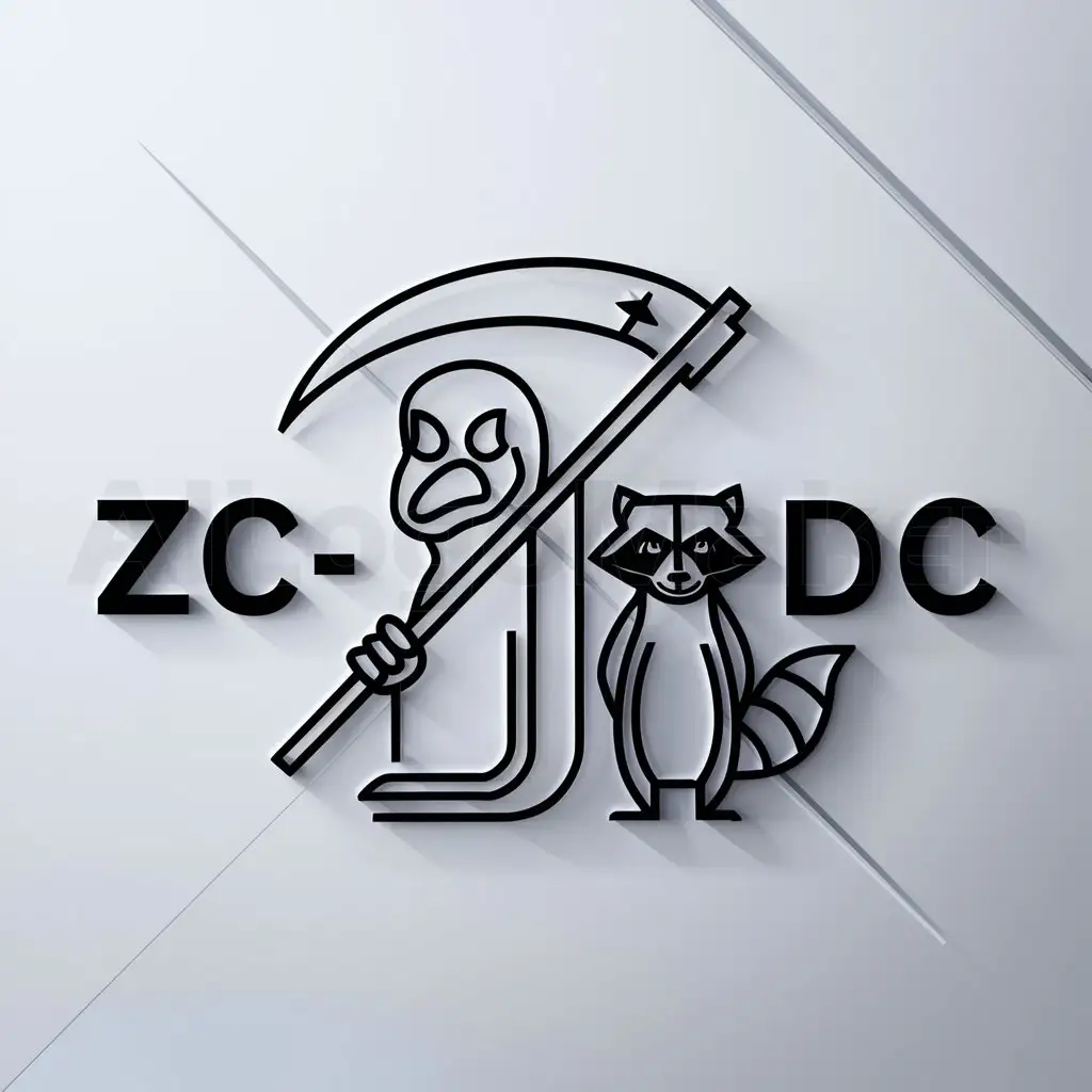 a logo design,with the text "ZC-DC", main symbol:duck reaper and racoon,Minimalistic,clear background
