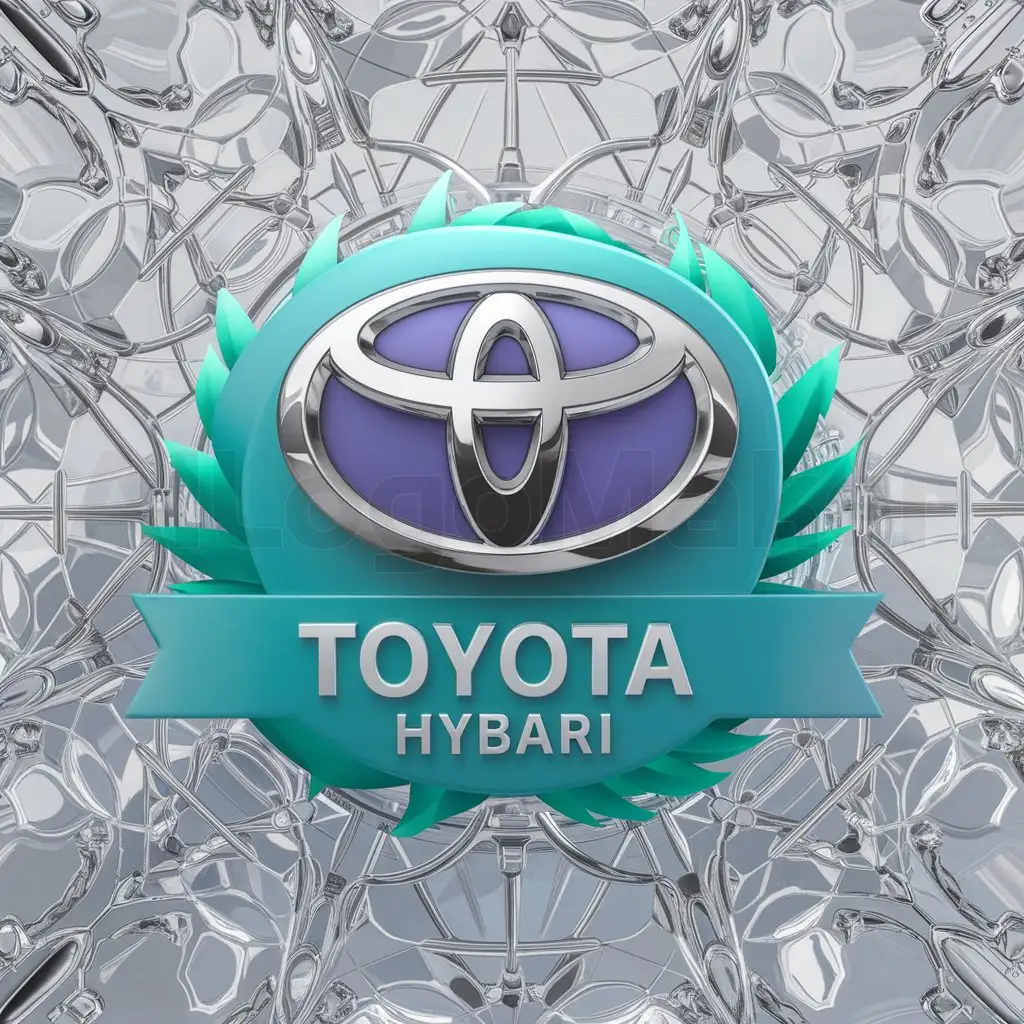 a logo design,with the text "Toyota HyBari", main symbol:The Toyota car logo, but with a white and periwinkle gradient with a tiffany blue aura around the logo,complex,clear background