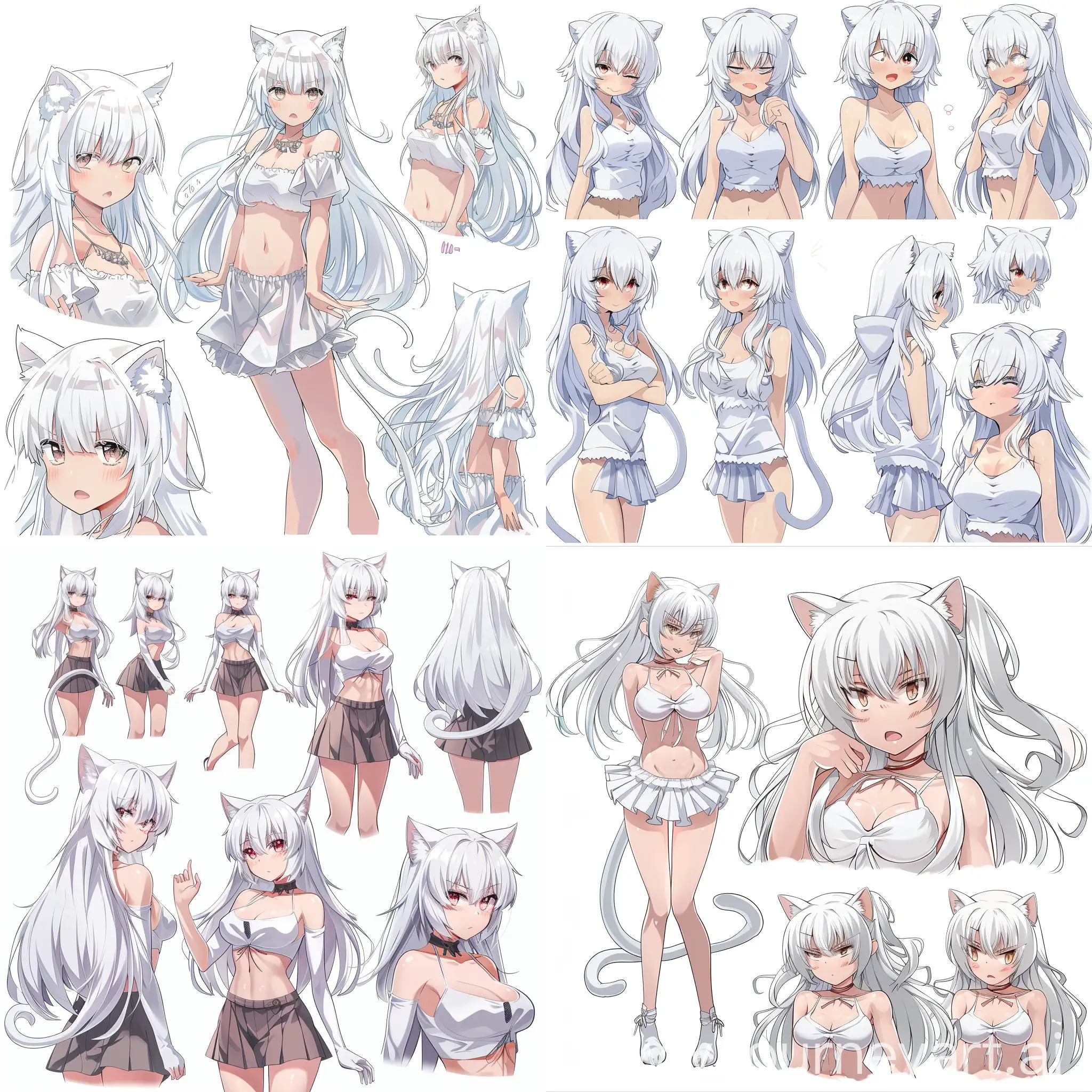 Anime-White-CatGirl-Expresses-Various-Emotions-in-Different-Poses