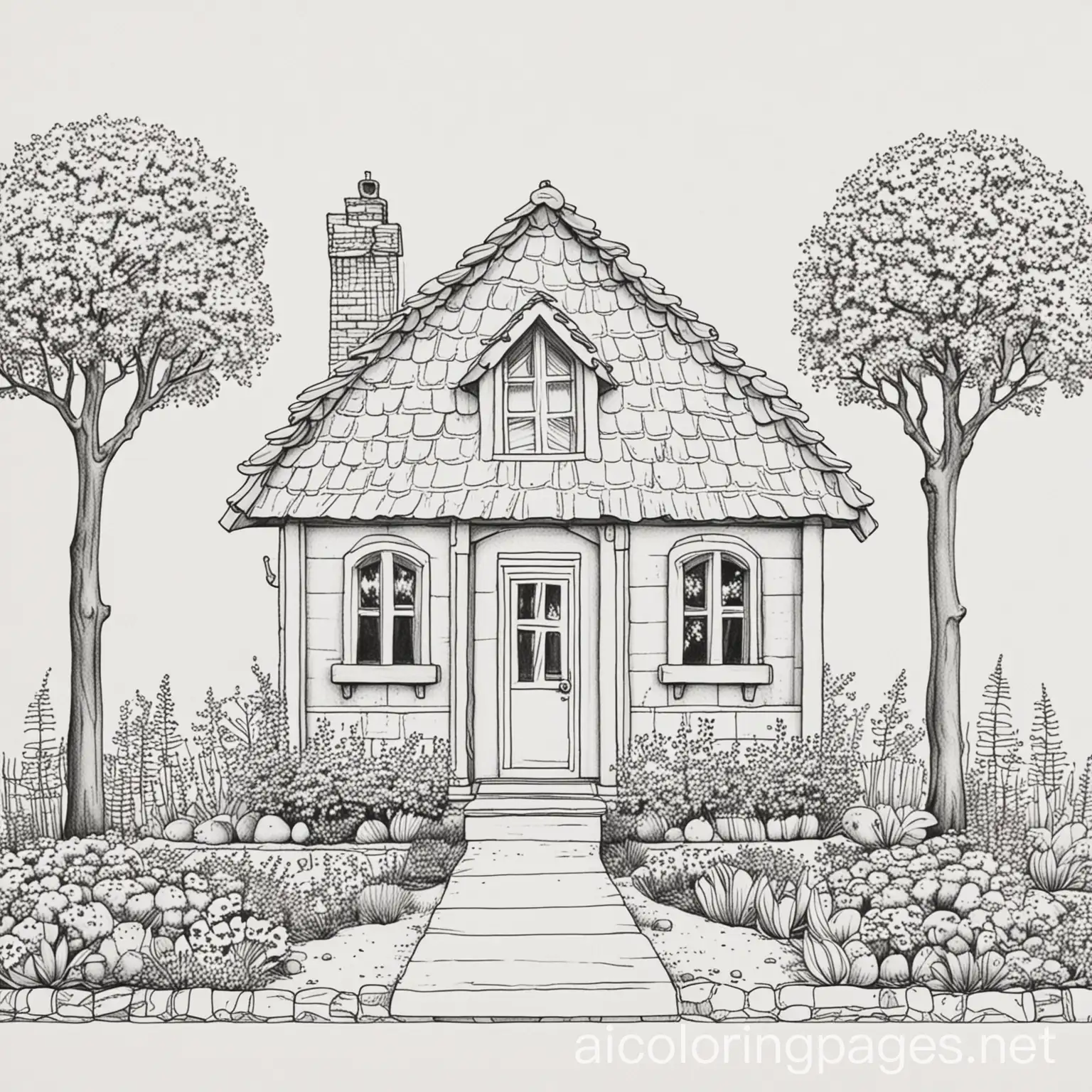 Little house, Coloring Page, black and white, line art, white background, Simplicity, Ample White Space
