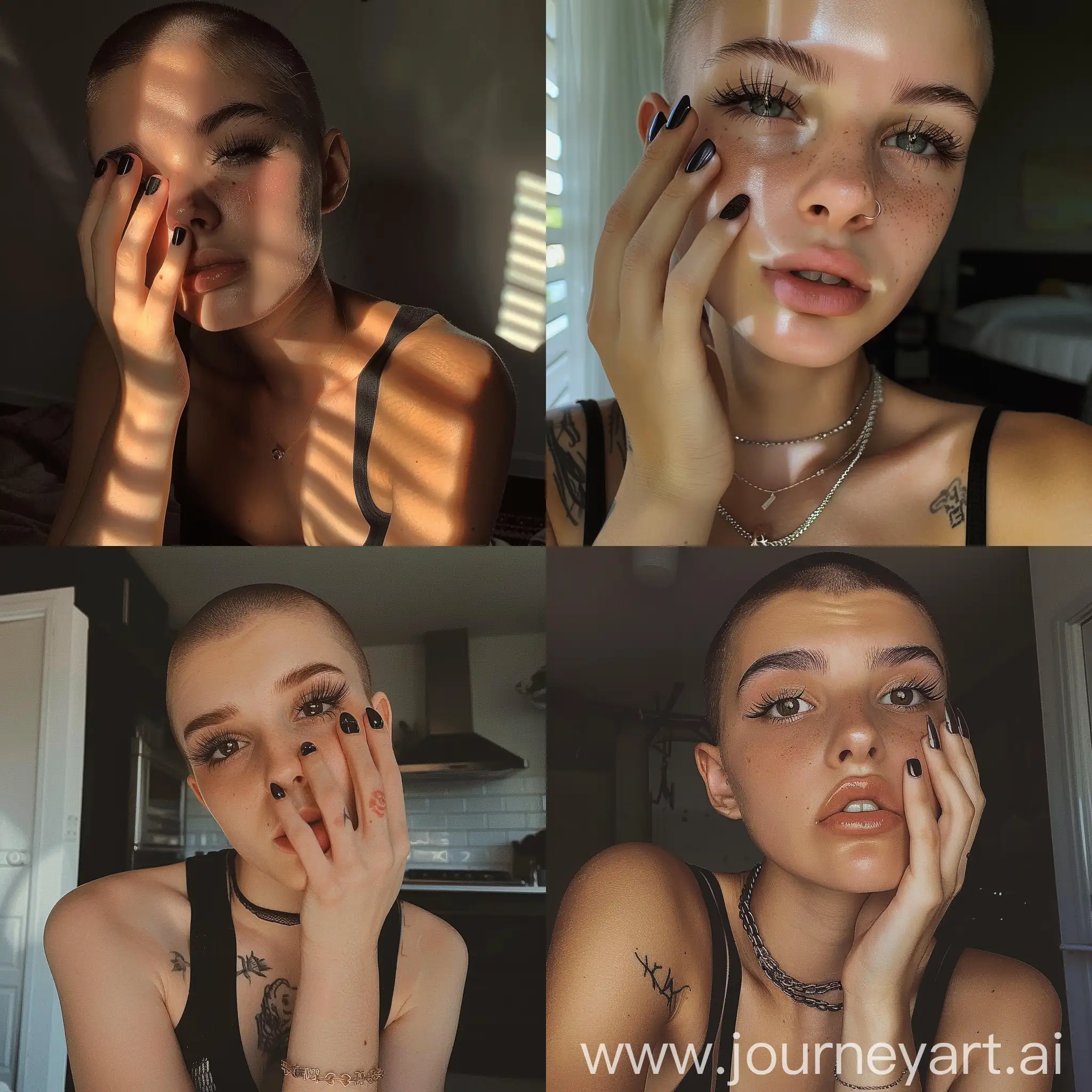 Teenage-Girl-Selfie-in-Apartment-with-Short-Shaved-Hair-and-Tank-Top