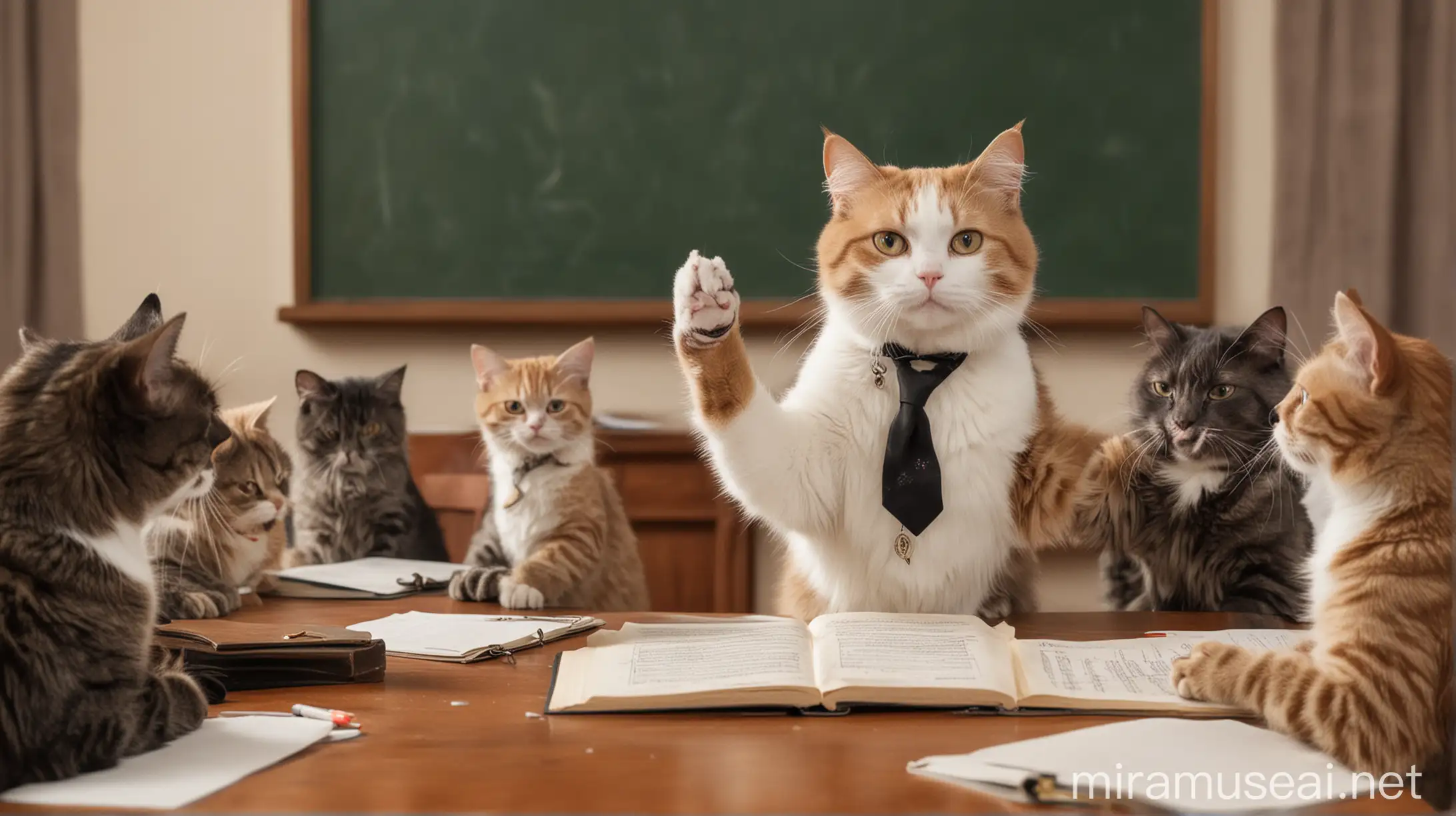 Кот в роли учителя проводит мастер-класс