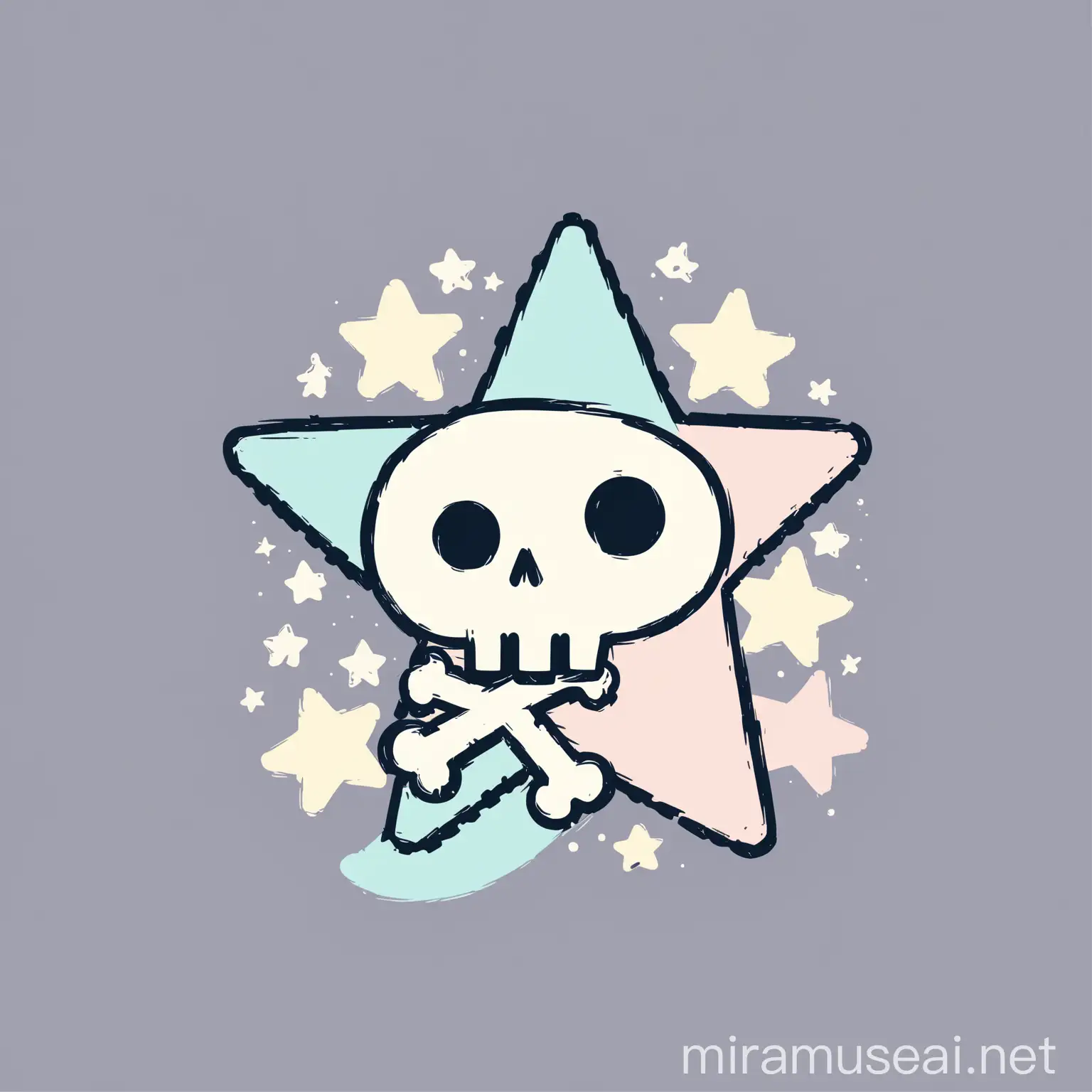 Illustration, vector, flatcolor, no background, Minimalist, simple, cutie mark, pastel colors, colorful, pretty, simple, A bone and a star, a star made of bones, pastel colored bones, Single figure, logo, logo style, without text 