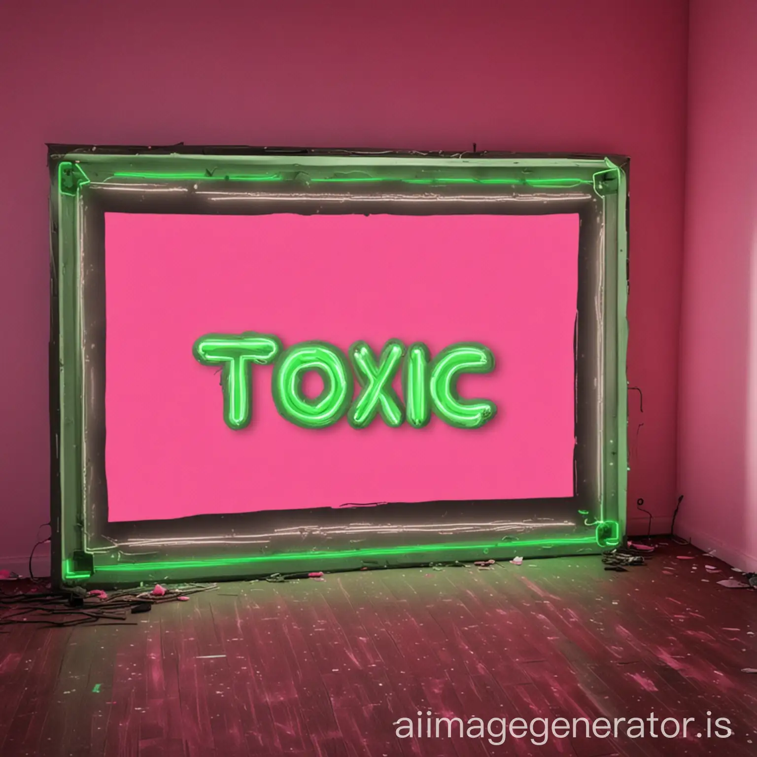 Green screen background for TikTok . With writing in neon green and pink saying TOXIC AIRES ROOM