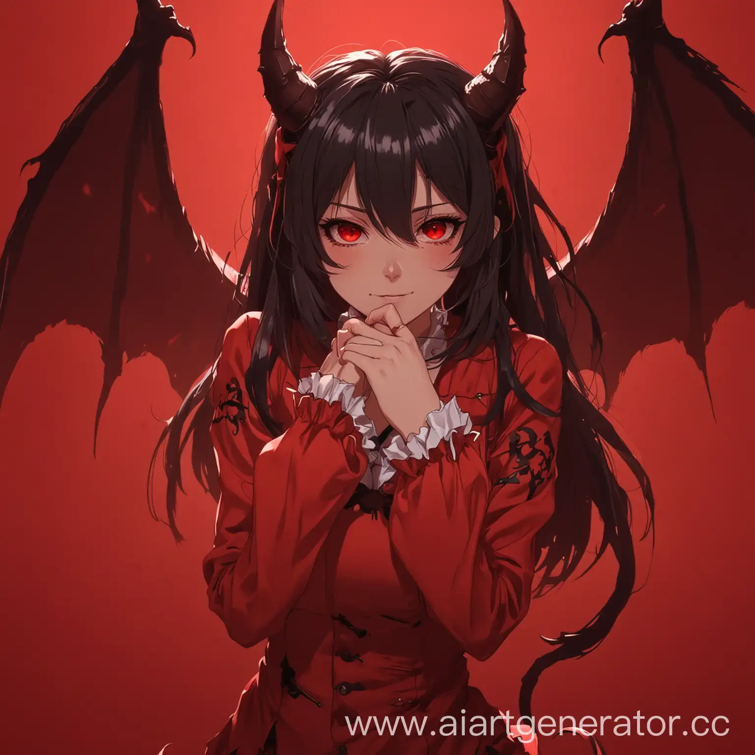 anime, girl, devil, red background