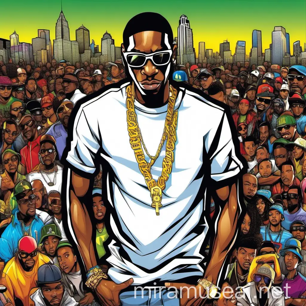 Nascent 2010's 2012 flashy stylish African Americans rap hip hop album cover cartoon model