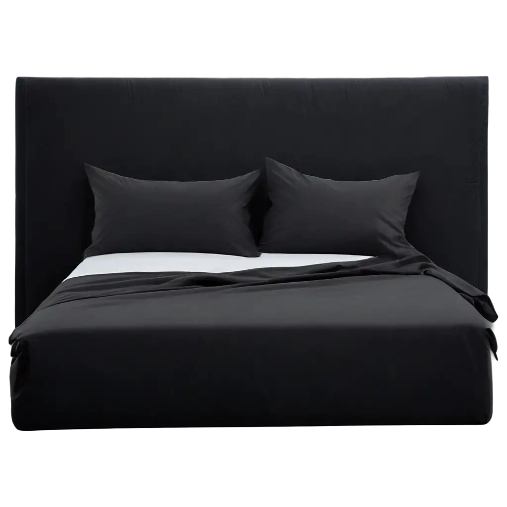 HighQuality-PNG-Image-Elegant-Black-Bedsheet-on-Single-Bed-with-Two-Pillows-in-Room