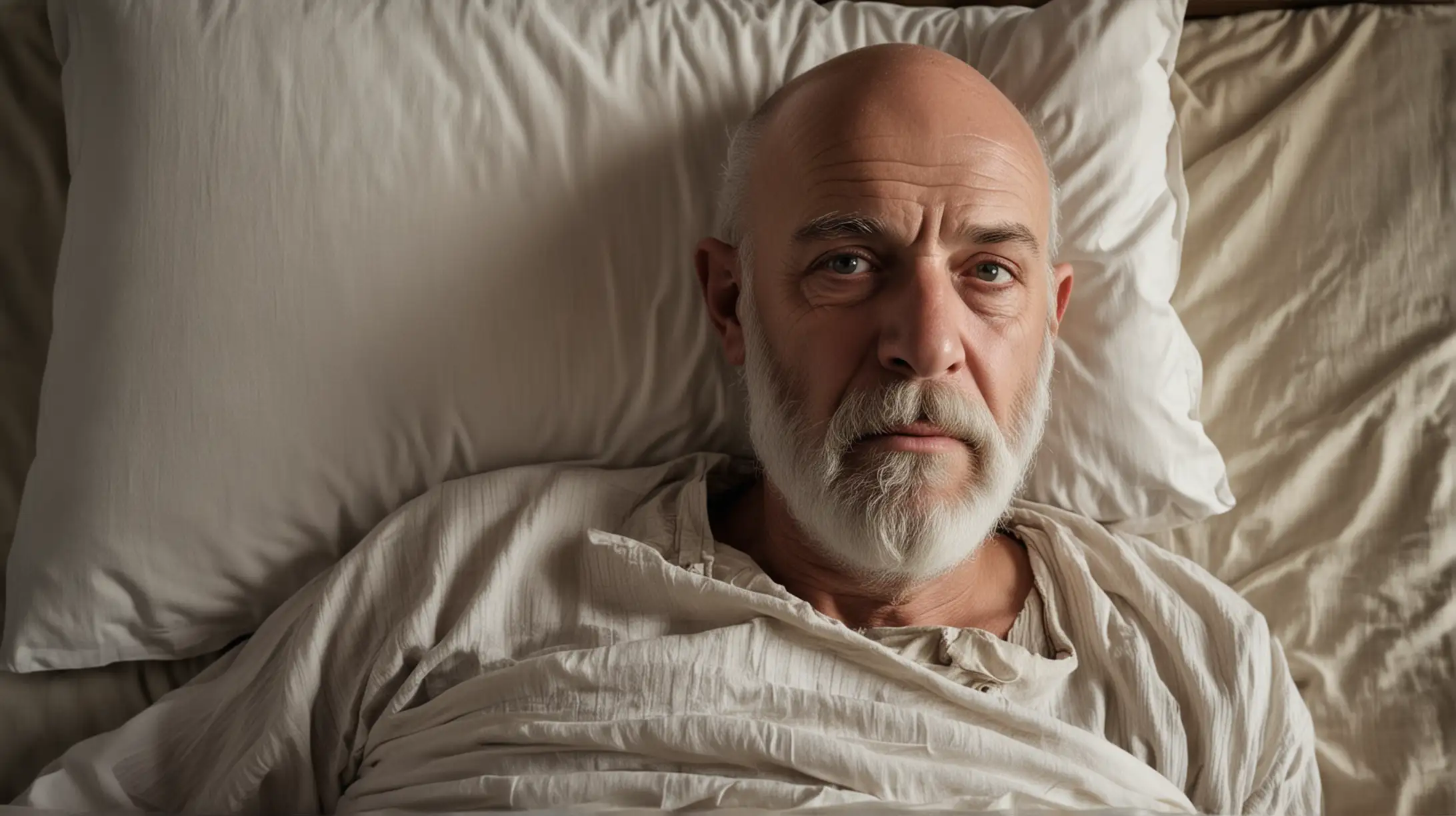 Elderly Prophet Elijah Resting in Bed with Grey Beard